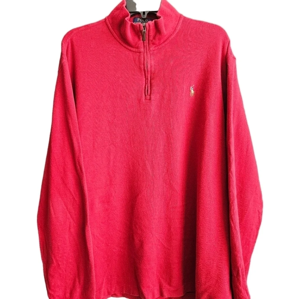 Polo Ralph Lauren Mens Red Estate Rib Quarter Zip‎ Pullover Sweater Sz XL
